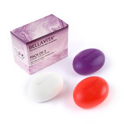 BELLAVITA Perfume Bathing Soap Bar for Women 3 x 100Gm with Pure Glycerin for Glowing Skin | Date, Glam and White Oud | Paraben and SLS Free BELLAVITA Perfume Bathing Soap Bar for Women 3 x 100Gm with Pure Glycerin for Glowing Skin | Date, Glam and White