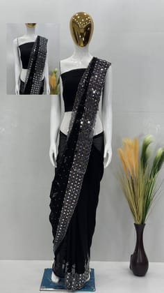 Party Wear Beautiful Saree With Real Mirror Work