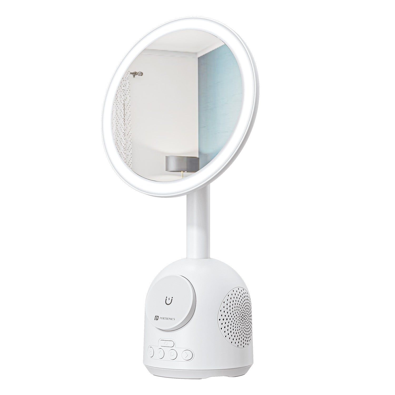 Portronics Movo II 15W Wireless Charger, 5W Bluetooth Speaker, 3 Ring LED lights, Makeup Mirror