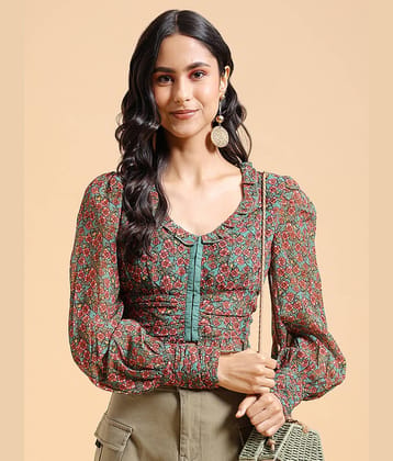 Tokyo Talkies Women's Polyester Regular Top ( Green )