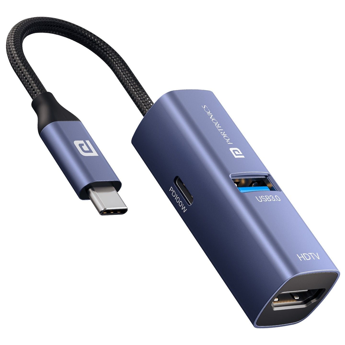 Portronics Mport Swift 3-in-1 USB-C Hub with HDMI & PD,4K@30Hz HDMI,  USB 3.0,  100W PD,  for MacBook, Windows, Tablets & Smartphones, Aluminium Body , Plug & Play - Blue