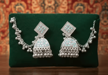 Oxidize silver plated AD stone jhumka Oxidize silver plated AD stone jhumka