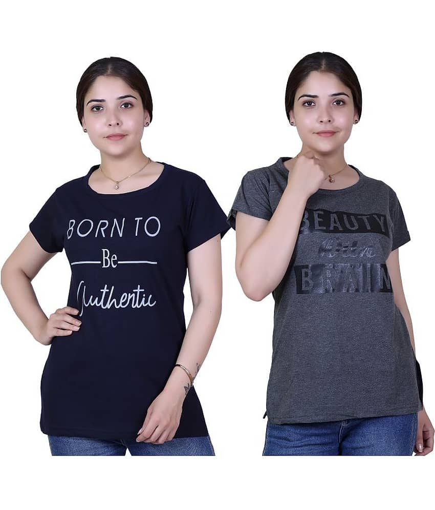 Varenyam Women Cotton Regular Fit Round Neck T-Shirt ( Navy )