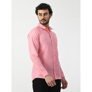 Alokk Men Regular Fit Solid Curved Collar Casual Shirt (Pink) Alokk Men Regular Fit Solid Curved Collar Casual Shirt (Pink)