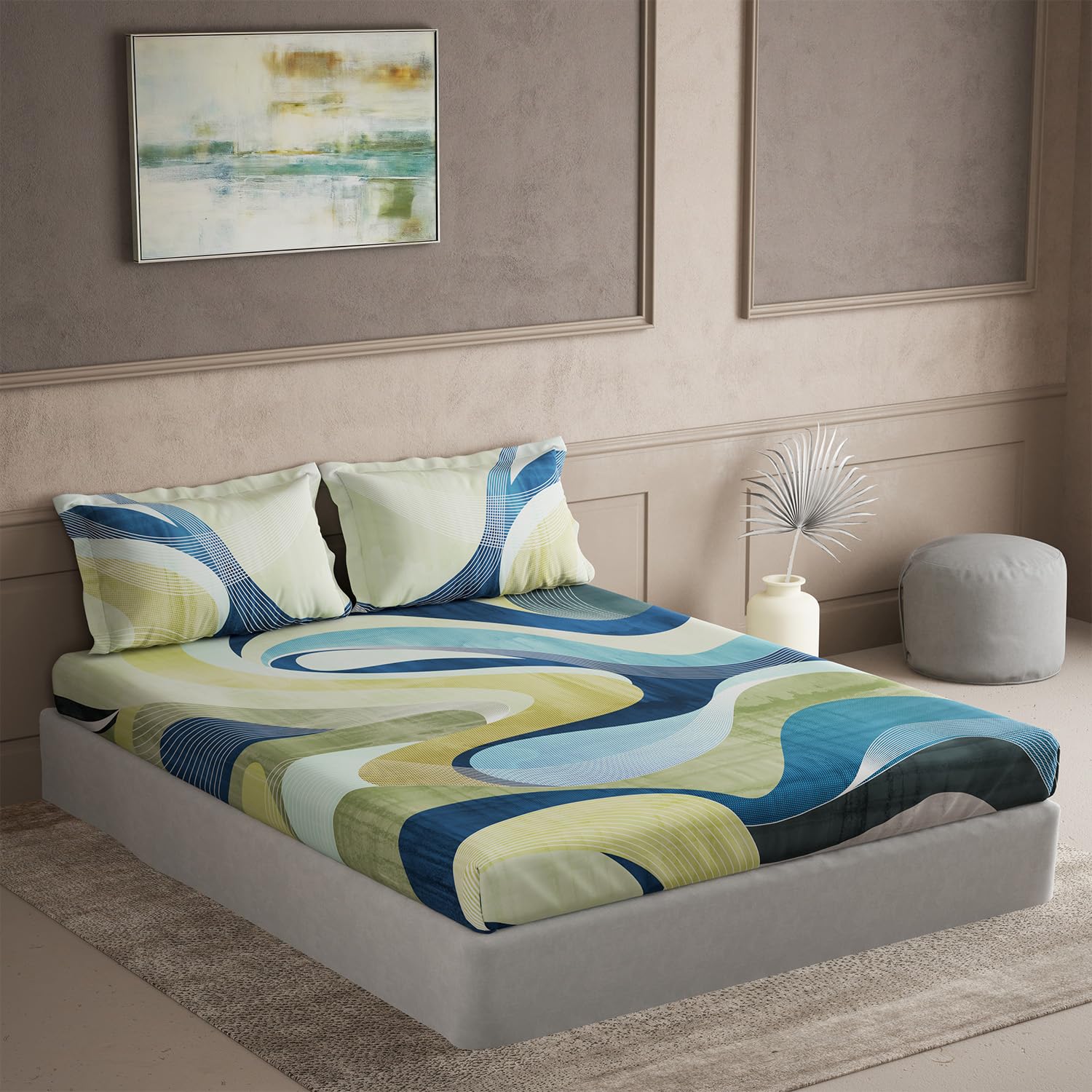 DDECOR - Elemental Collection 100% Cotton Abstract Pattern 145TC King Bedsheet |254 CM X 274 CM| Blue