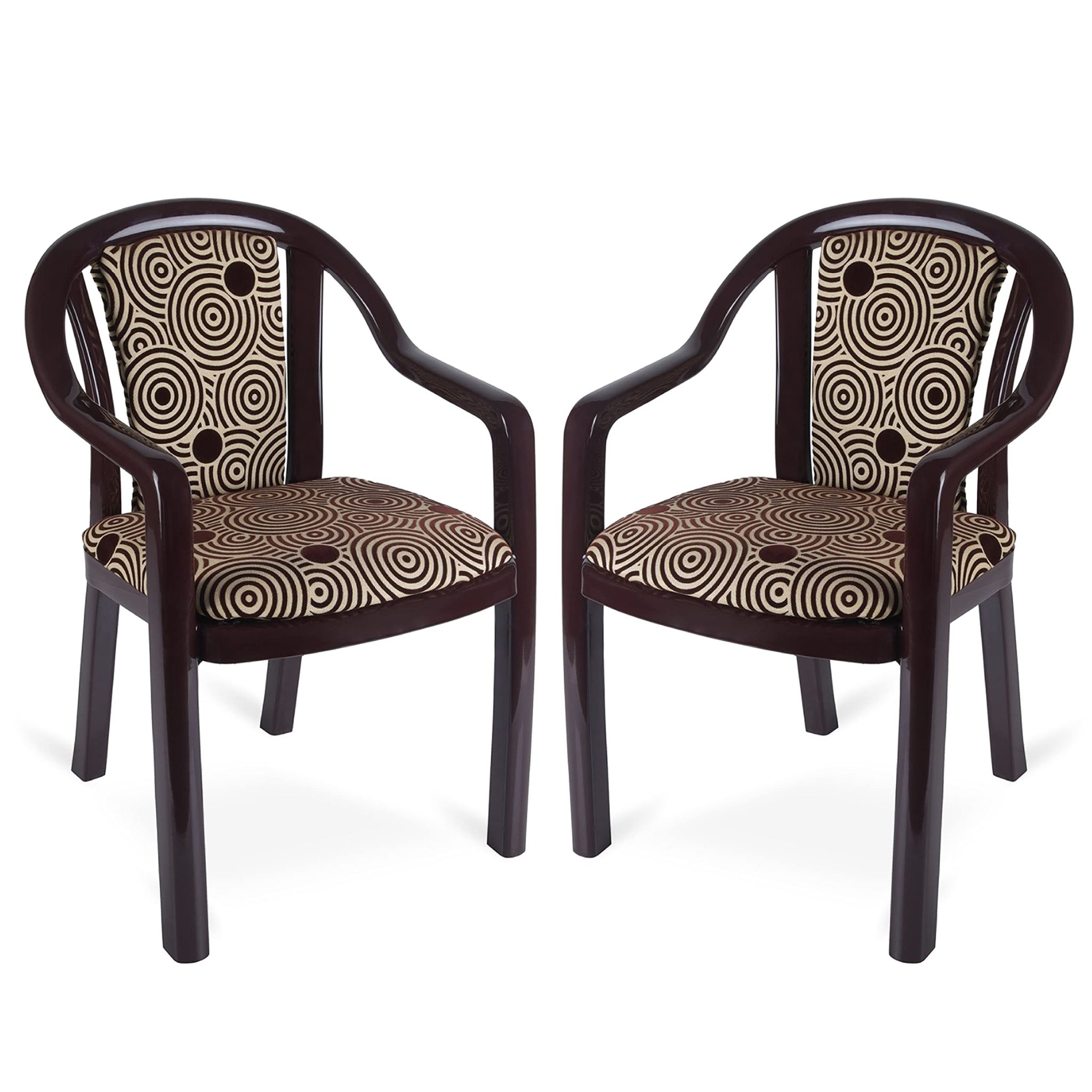 Supreme Furniture Ornate Plastic Cushion Chair with-Arm Suitable for Home, Garden, Office, Living Room, Cafeteria, Restaurant, Hotel, Resort and Indoor(Set of 2, Jordan Brown-Brown Circle)