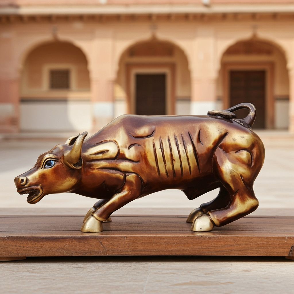 Brass Showpiece Bull Small Statue, Height : 6 Inch (BSMAS728 A)