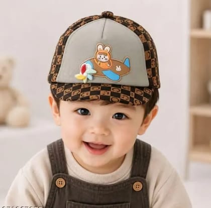 Kids Cartoon Airplane Baseball Cap  Toddler Boy Brown Adjustable Snapback Mesh Hat with 3D Propeller Plane and Checkered Brim