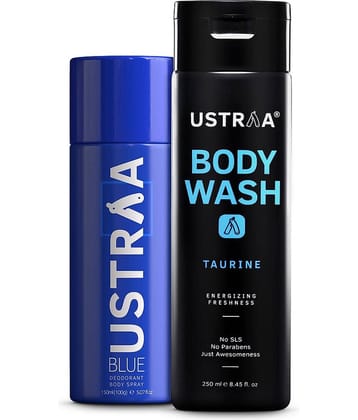 Ustraa Blue Deodorant - 150ml & Body Wash Taurine - 200gm