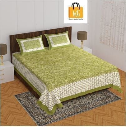 3001-Hometrade India-Standard King Size (90*108 Inches) Double Bedsheet With 2 Pillow Cover-RJ-14-Jaipur lining-3149