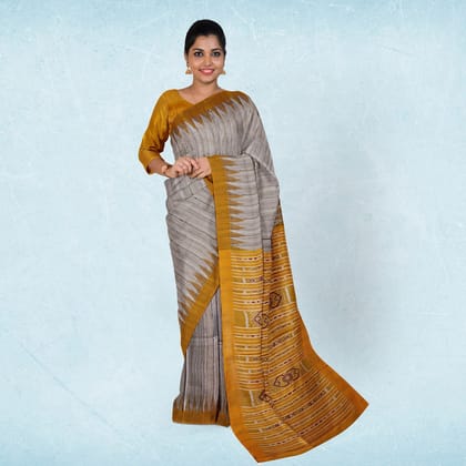 Silver Chalice Temple Border Tussar Silk Saree Silver Chalice Temple Border Tussar Silk Saree