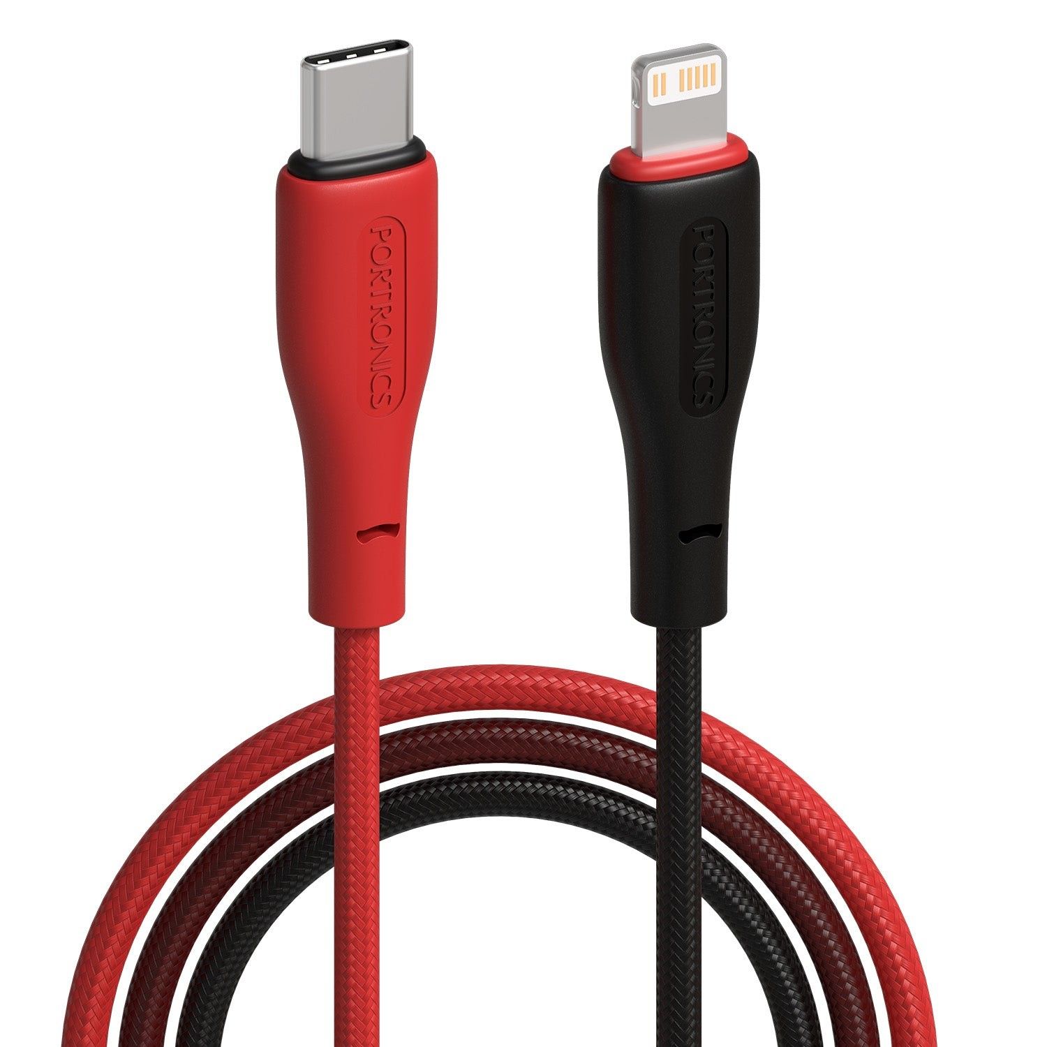 Portronics HUE X - Type C To 8 Pin 20W 1M, Black+Red 20W Max Output, Premium Braided Cable, Type C to 8Pin Cable - Balck-Red
