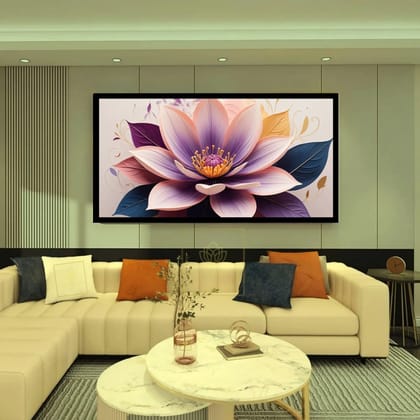 Luminary The Celestial Lotus – Modern Abstract Floral Canvas Painting for Elegant Home & Office Décor | Frame Size (127 X 69 Cm) | Frame Type (Black) | 5-Year Warranty
