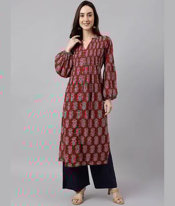 Janasya - Maroon Cotton Women's Front Slit Kurti ( Pack of 1 )
