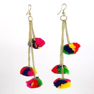 GiftJee - Multi Color Hanging Tassel Pompom Earnings For Women  Girls
