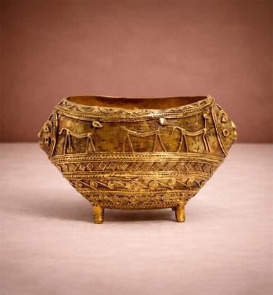 Handcrafted Brass Tribal Decorative Urli Bowl – Bhareva Art Showpiece