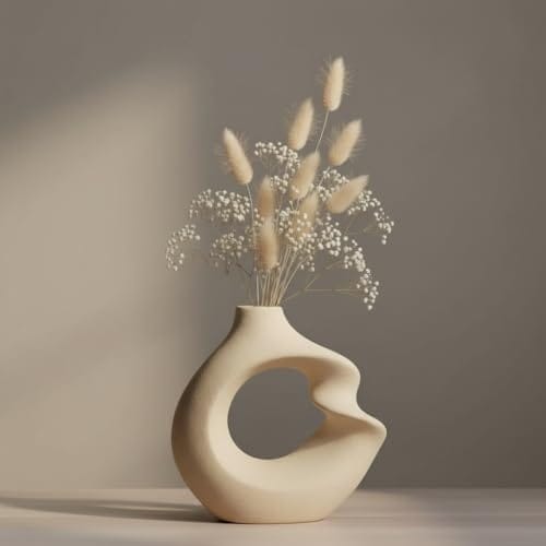 Ceramic Donut Vase 5.7 Inches - Pack of 1 | Decorative Donut Vase for Dried Flowers & Pampas Grass | Vases for