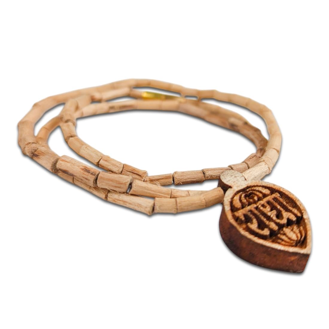 MAYAPURI Unisex-Adult Adults Unisex Original Tulsi Kanthi Mala With Engraved Design Radha Pendant (Locket) Tulasi Mala Or Holy Basil Wooden Necklace For Neck (Pack Of 1)