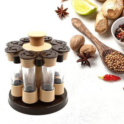 360 REVOLVING SPICE RACK FOR KITCHEN AND DINING TABLE, 8 SPICE JARS WITH 120 ML, CONDIMENT SET, HERB SEASONING ORGANIZER