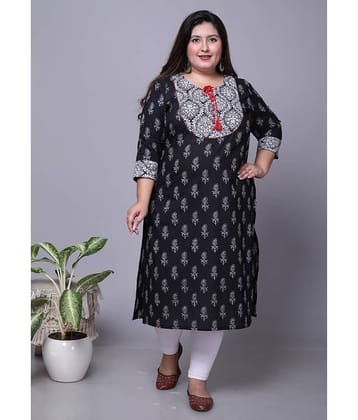 Avnii Cotton Printed Straight Women's Kurti - Black ( Pack of 1 )
