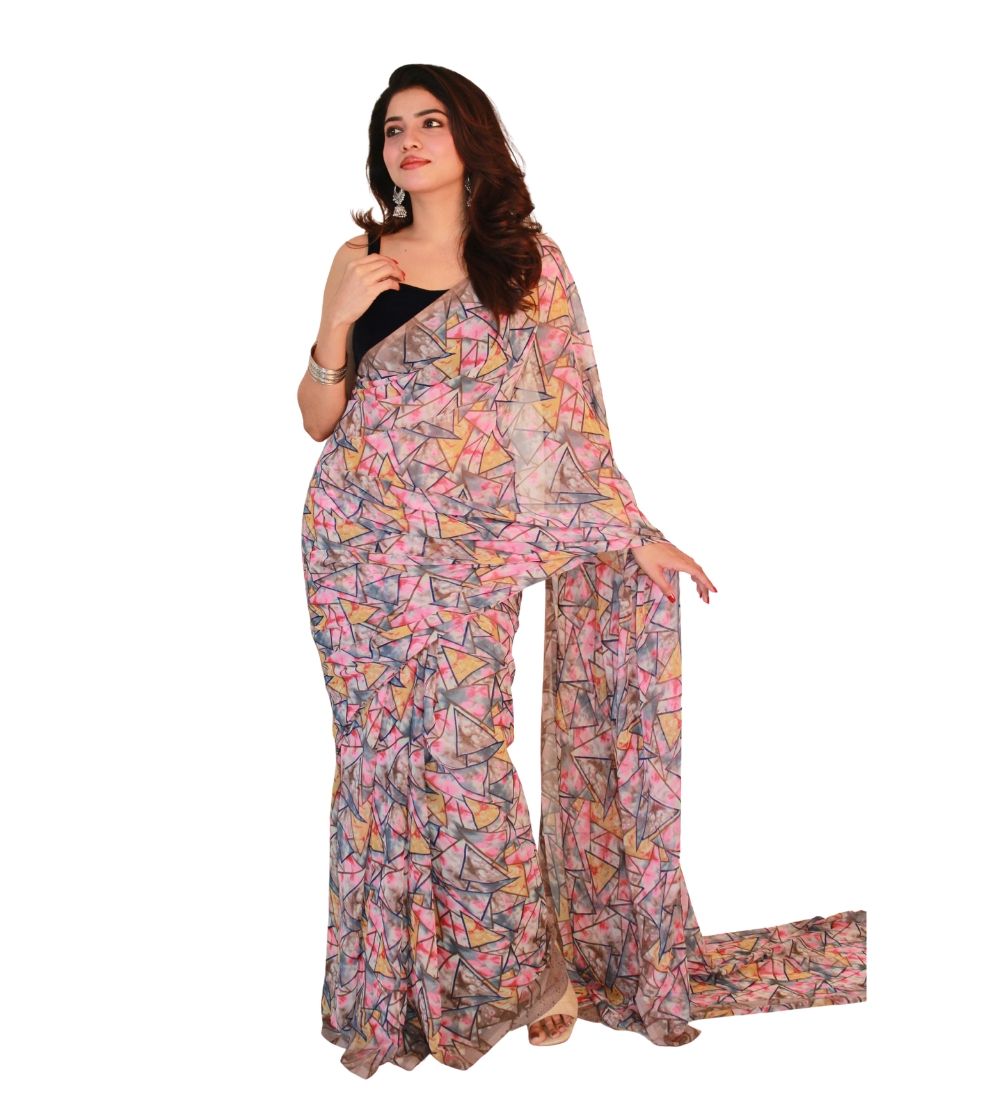 GENERIC Women's Georgette Printed Saree With Unstitched Blouse 5.5Mtr (Multicolor)-PID67519
