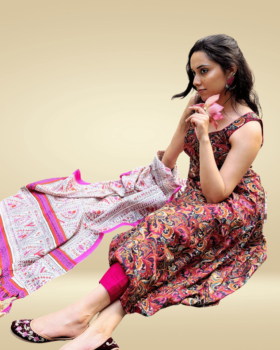 Magenta Multicolor Anarkali Sleeveless Kurta Set with Dupatta for Women – Festive & Party Wear Ethnic Outfit