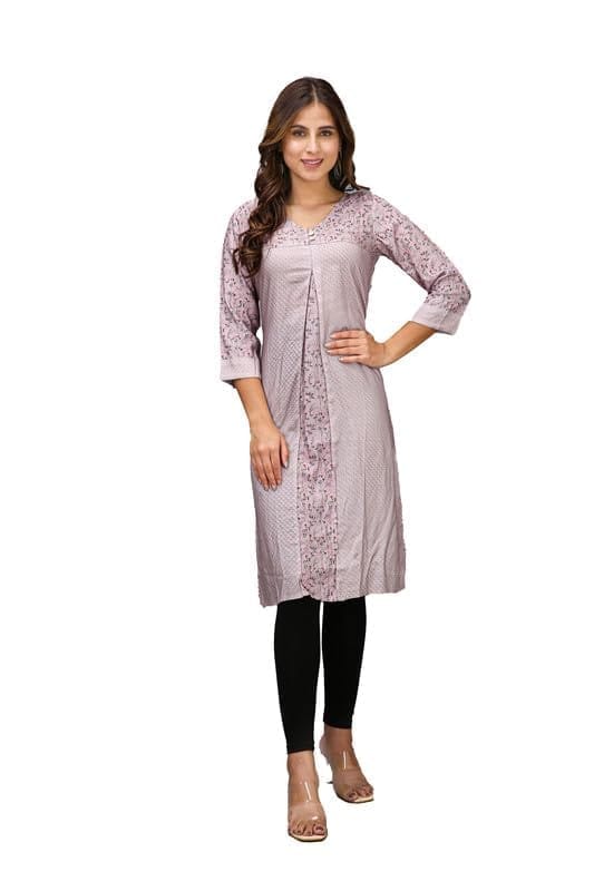 Women's Casual 3/4 Sleeve Viscose Rayon Printed Kurti (Grey, M)-PID46414