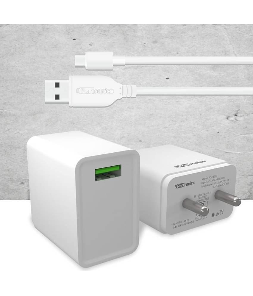 Portronics Adapto One ( With Micro Cable):3.0A Single Port Adapter With Quick Charge ,Black (POR 1103)