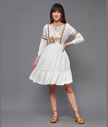 Miss Chase Women Rayon Embellished Fit & Flare Dress ( Off White )
