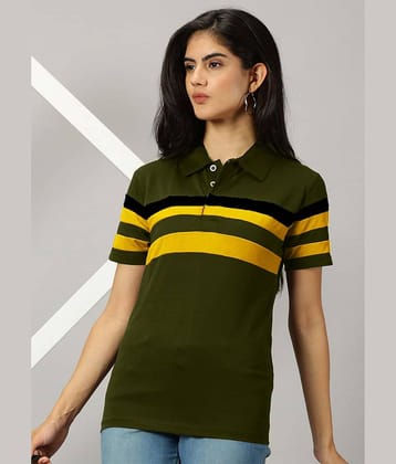 AUSK Women Cotton Blend Colorblock Regular Fit Polo Collar T-Shirt ( Green )