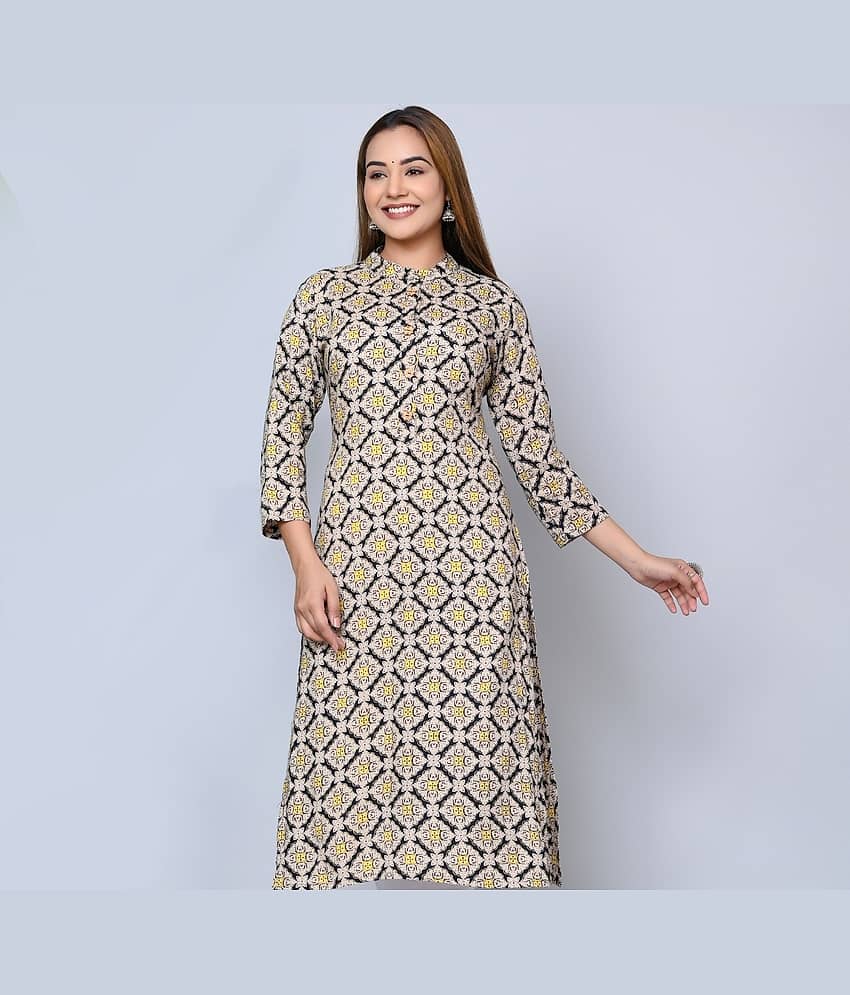 MAUKA - Beige Rayon Women's Straight Kurti ( Pack of 1 )