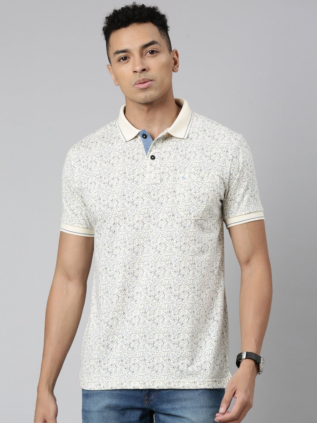 Classic Polo Men's Polo Neck Cotton Multi Slim Fit Printed T-Shirt | BELLO-255 B SF P