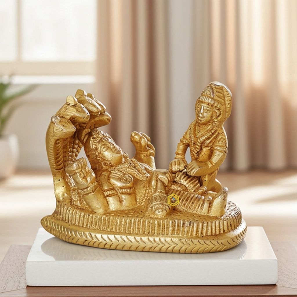 Brass Vishnu Laxmi with Sheshnag Idol - Premium Temple Statue, Height : 2 Inch (BSMAS1050 C)