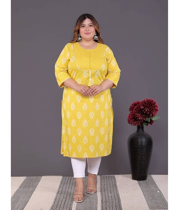 Avnii Pack of 1 Cotton Printed Straight Women's Kurti - ( Yellow )