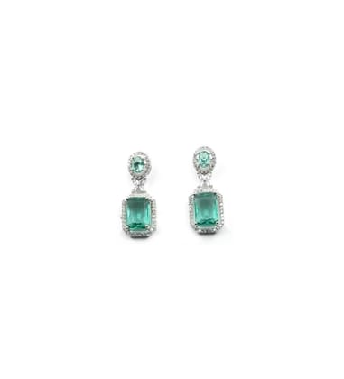 Generic Women's Brass Silver Plated Drop Earrings (Green)-PID66245 Generic Women's Brass Silver Plated Drop Earrings (Green)-PID66245
