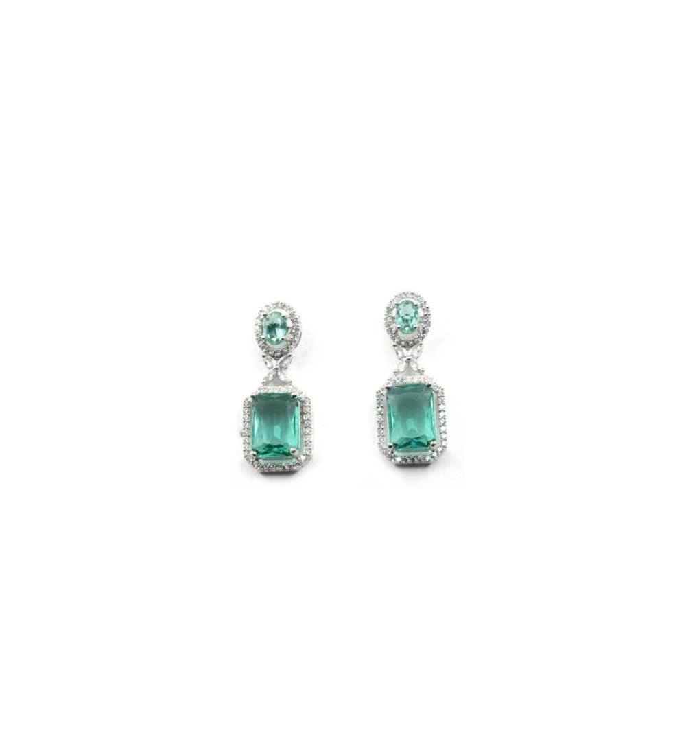 Generic Women's Brass Silver Plated Drop Earrings (Green)-PID66245