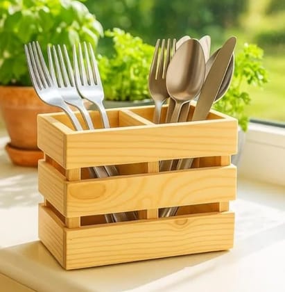 Wooden Cutlery Organizer with light colour two side box very clean work smooth surface for kitchen use office table and many more