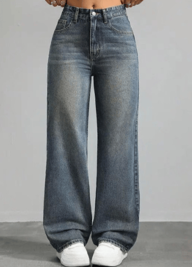 Women Jean Wide Leg High-Rise Heavy Fade Stretchable Jeans