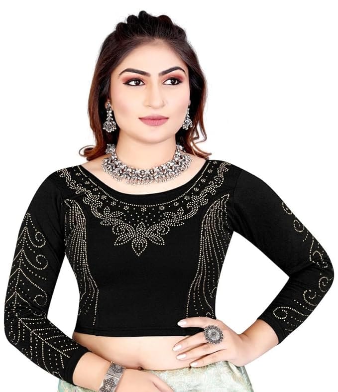 Readymade Cotton Lycra Round Neck Full Hand Sleeve Blouse for Women