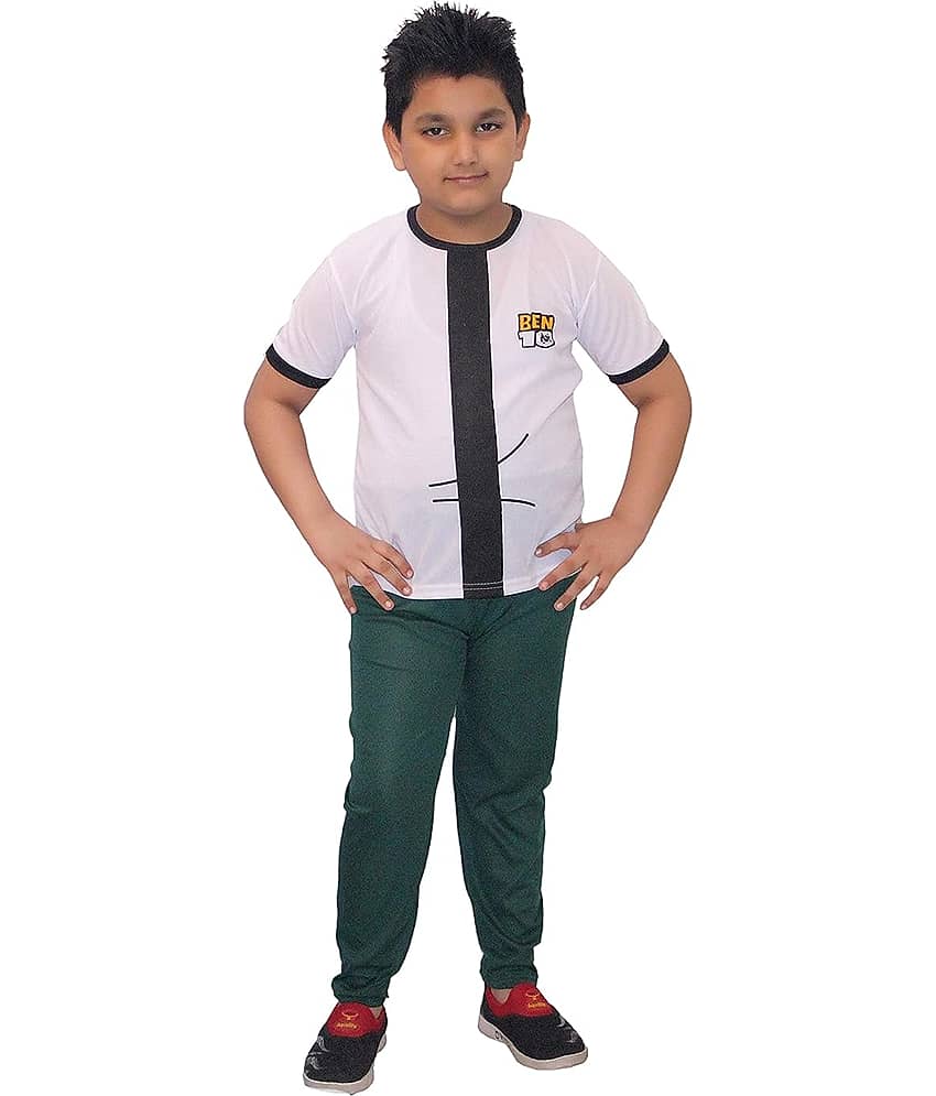 Kaku Fancy Dresses Ben Super Hero Costume -White & Green, 5-6 Years, for Boys