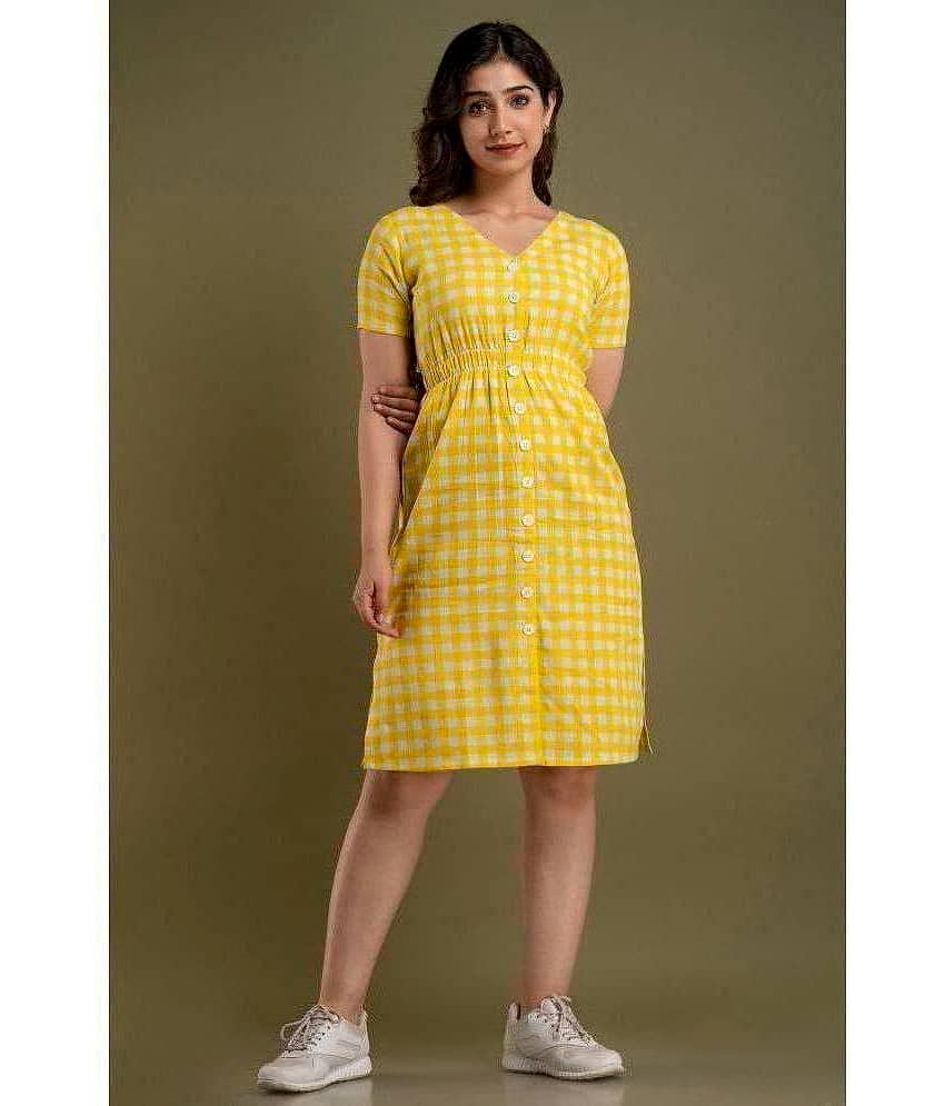 FABRR - Yellow Cotton Blend Women's Side Slit Dress ( Pack of 1 )