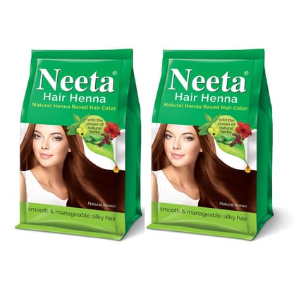 Neeta Hair Henna Powder Hair Color with 5 Herbs Natural Brown 125gm Pack of 2, Ammonia Free Hair Colour for Women & Men