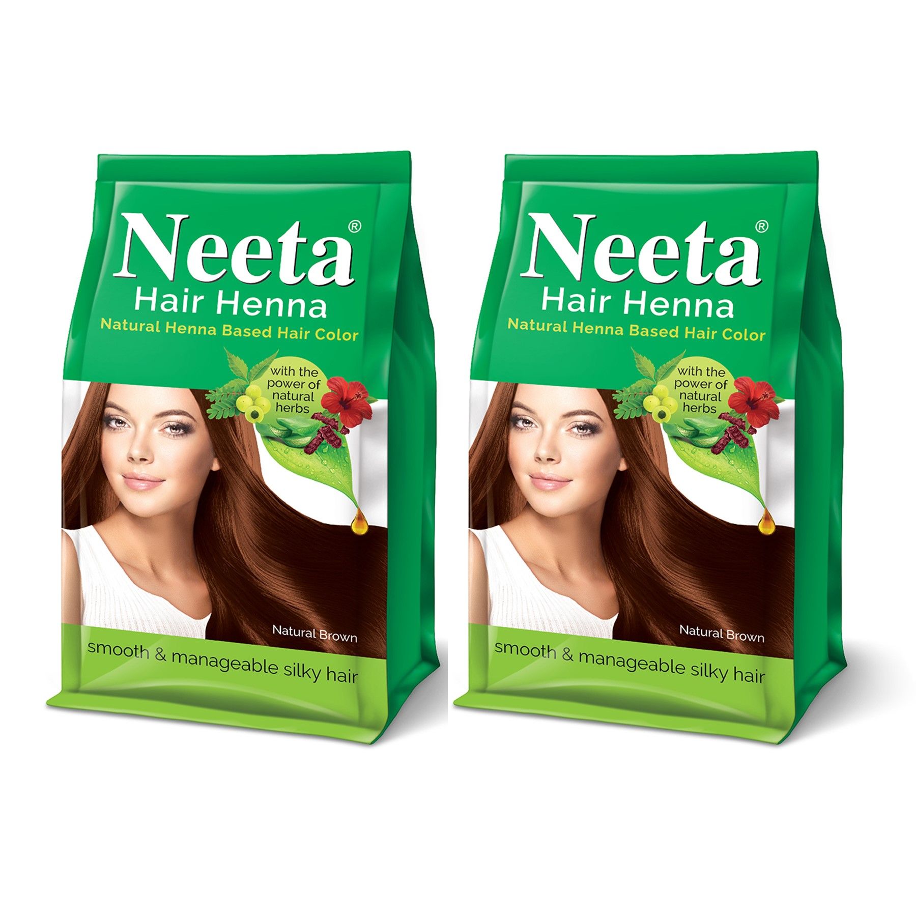 Neeta Hair Henna Powder Hair Color with 5 Herbs Natural Brown 125gm Pack of 2, Ammonia Free Hair Colour for Women & Men