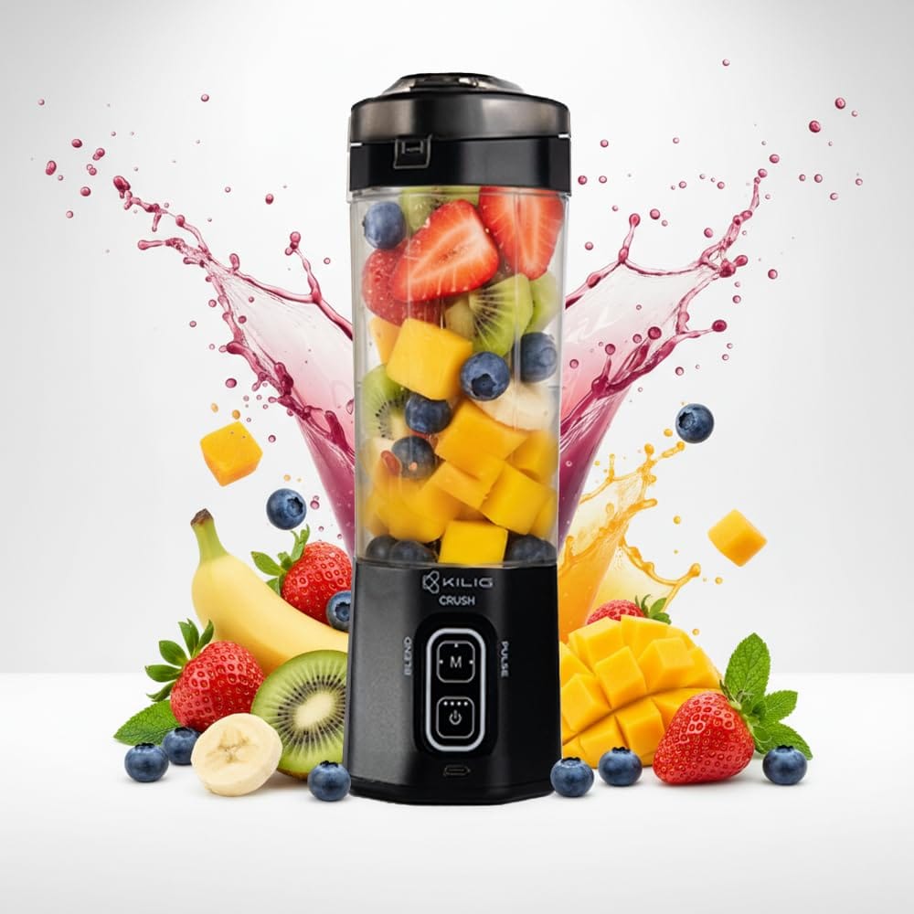 Kilig Vortex Next Portable Blender, 3-Modes, 700ml Convertible Jar, 6-Blades, Detachable Design, USB-C Charging, Ideal for Gym, Home, Kitchen & Office, 380W, Black Kilig Vortex Next Portable Blender, 3-Modes, 700ml Convertible Jar, 6-Blades, Detachable D