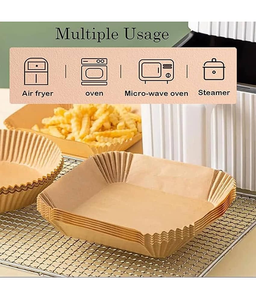 Radhe Creation Square Air Fryer Liners 100 Pack Disposable, 8 Inch Parchment Paper Baking Liners Non-Stick Oil-Proof Food Grade, Fit for 5-8 QT Air Fryer Basket, Oven, Microwave, Steamer Kitchen Accessories