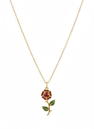 GemGleam - Gold-Tone Rose Pendant Necklace with Red and Green Crystal Embellishments, Anti-Tarnish Floral Chain Necklace GemGleam - Gold-Tone Rose Pendant Necklace with Red and Green Crystal Embellishments, Anti-Tarnish Floral Chain Necklace