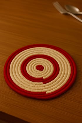 Handwoven Maroon & Beige Round Decorative Coasters