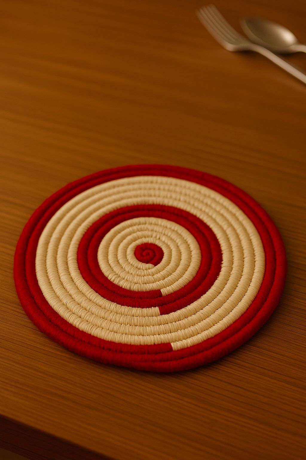 Handwoven Maroon & Beige Round Decorative Coasters