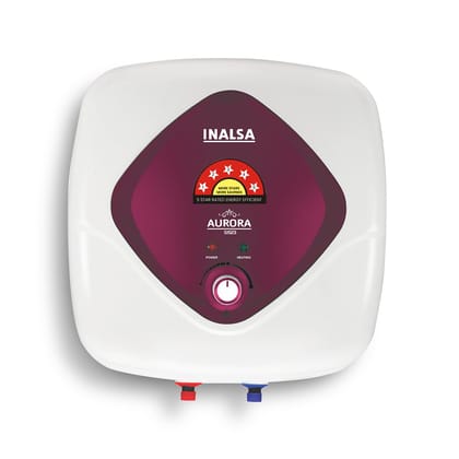 INALSA Aurora S Series 15 L Storage Water Heater|Superior Glassline Coating|Advance 3 Level Safety|Smart Shield Corrosion Protection|Temperature Control Knob -Installation Flexi Pipe,White/Purple INALSA Aurora S Series 15 L Storage Water Heater|Superior 