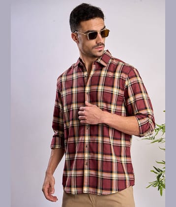 Bene Kleed Cotton Blend Relaxed Fit Checks Full Sleeves Men's Casual Shirt - Maroon ( Pack of 1 )